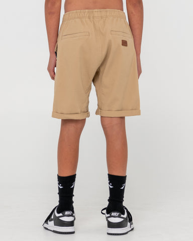 Boy wearing Hooked On Elastic Short Boys in Brown