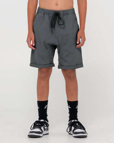 Boy wearing Hooked On Elastic Short Boys in Grey