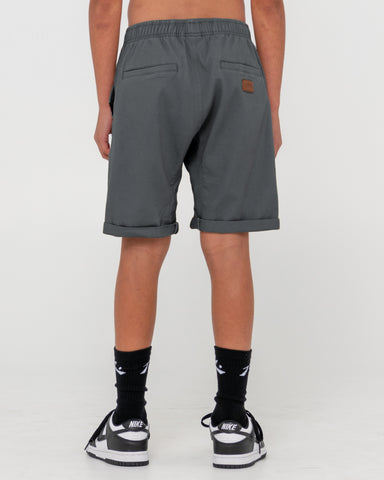 Boy wearing Hooked On Elastic Short Boys in Grey