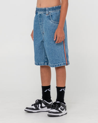 Boy wearing Flip Daddy Jort Boys-middy Blue in Blue