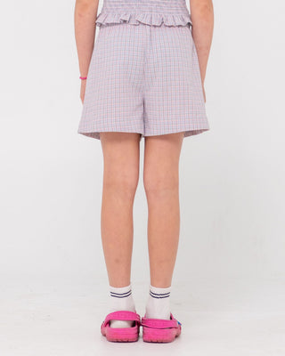 Girl wearing Pinky Elastic Waist Short in Soft Orchid