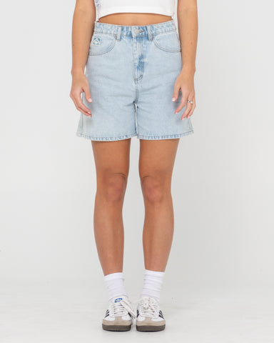 Woman wearing Cyprus High Denim Short in Blue