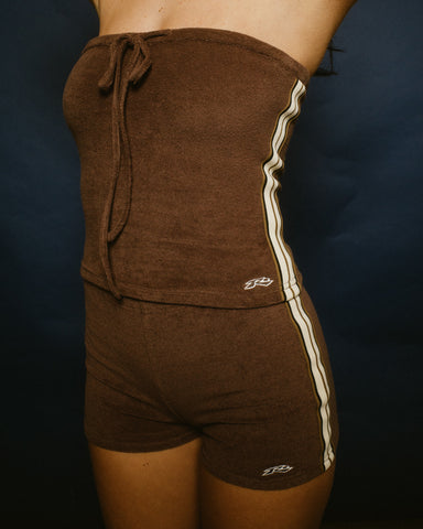 Woman wearing Coco Knit Mini Short in Brown