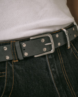Mens Worn Out Stud Belt in Black