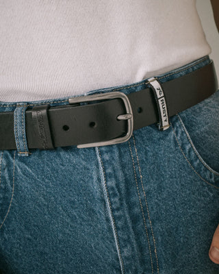 Mens Low River Leather Belt in Black