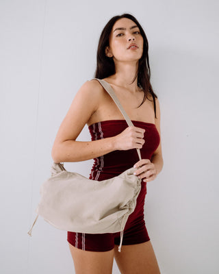 Womens Free Fall Nylon Sling Bag in Oatmeal