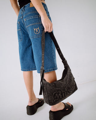 Womens Roxanne Denim Shoulder Bag in Washed Black