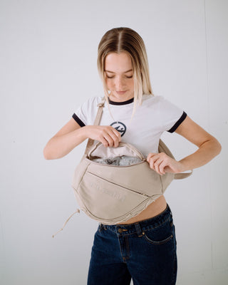 Womens Free Run Nylon Sling Backpack in Oatmeal