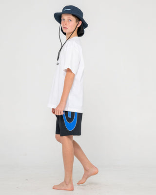 Boy wearing Charger Fixed Waist Boardshort Boys in Black