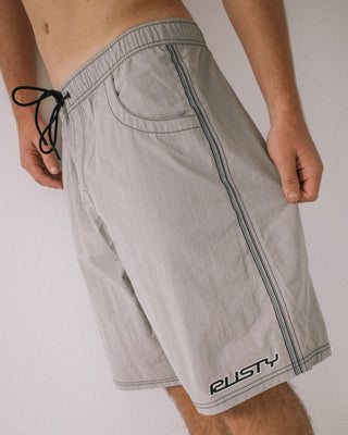 Man wearing Flip Daddy Boardshort in Stone Grey