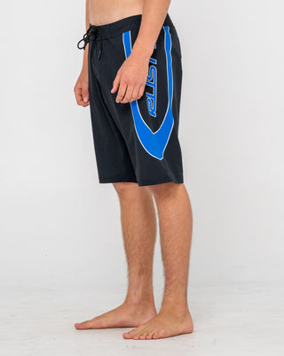 Man wearing Charger Fixed Waist Boardshort in Black 1