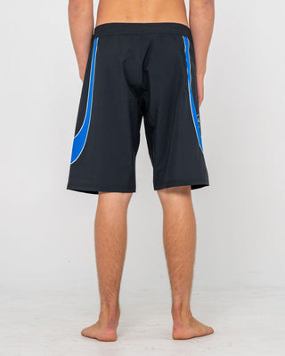 Man wearing Charger Fixed Waist Boardshort in Black 1