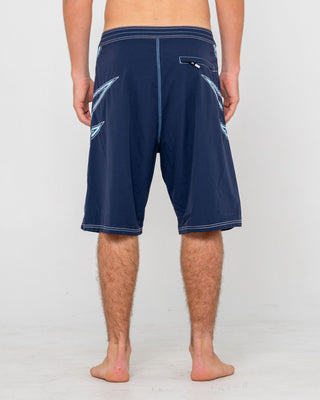 Man wearing Slasher Fixed Waist Boardshort in Navy Blue