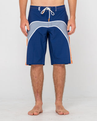 Man wearing Griffin Fixed Waist Boardshort in Dark Blue