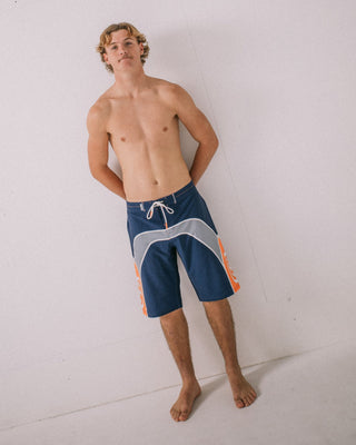 Man wearing Griffin Fixed Waist Boardshort in Dark Blue