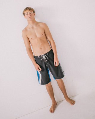 Man wearing Shifter Fixed Waist Boardshort in Black