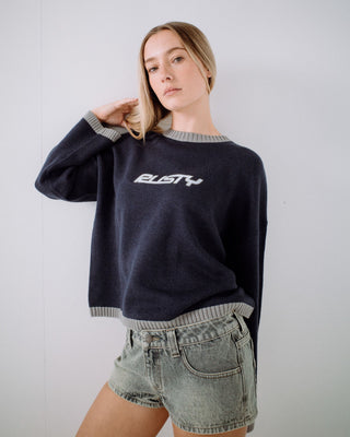 Woman wearing Rider Relaxed Crew Neck Knit in Navy