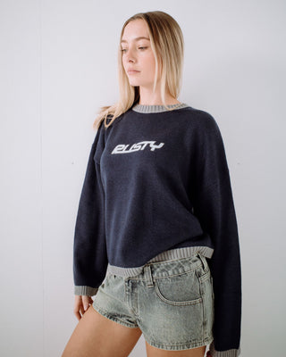 Woman wearing Rider Relaxed Crew Neck Knit in Navy