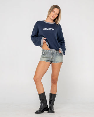Woman wearing Rider Relaxed Crew Neck Knit in Navy