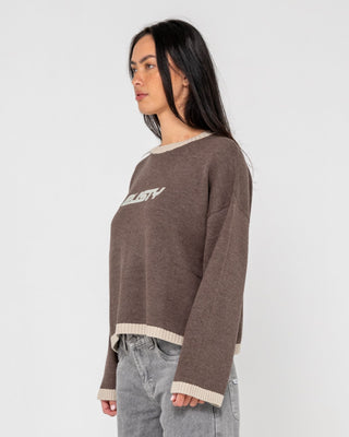 Woman wearing Rider Relaxed Crew Neck Knit in Pinecone