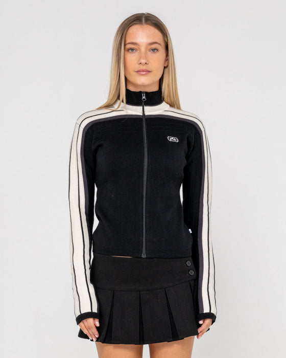 woman-wearing-daddy-gb-zip-through-knit-in-black
