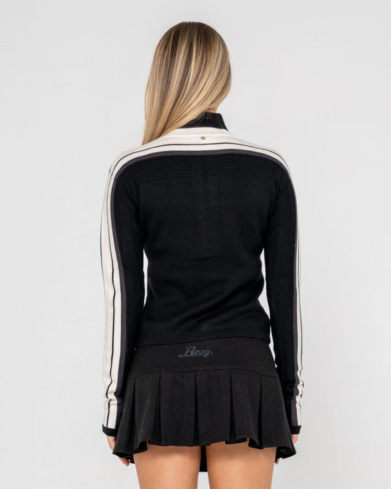 woman-wearing-daddy-gb-zip-through-knit-in-black