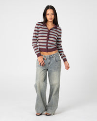 Extra Credit Stripe Button Up  Cardigan