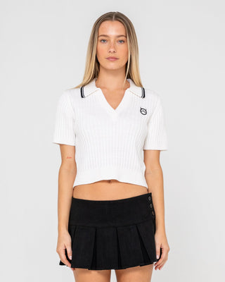 Woman wearing Posh Girl Knitted S/S Top in Cream / Black