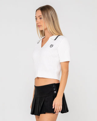 Woman wearing Posh Girl Knitted S/S Top in Cream / Black