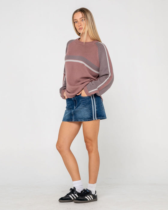 woman-wearing-white-lines-two-l-s-crew-neck-knit-in-elderberry