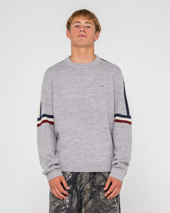 man-wearing-moritz-2-0-graffiti-r-crew-knit-sweater-in-grey-marle