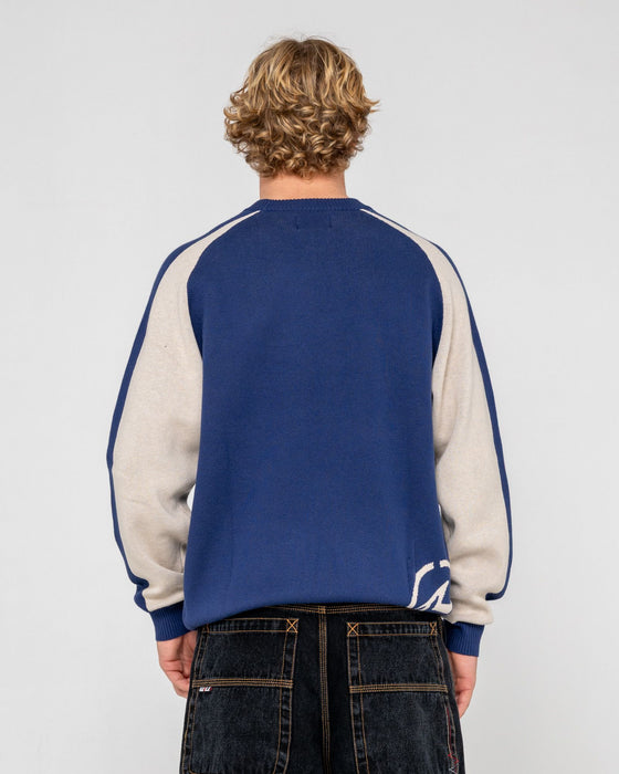 man-wearing-roll-safe-boxy-knitted-crew-in-dark-blue