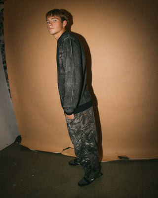 Man wearing Cubes Cord Knit Sweater in Black