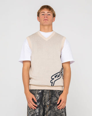 Man wearing Fat Cap Vest in Cream