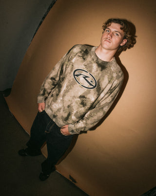 Man wearing Camo Ice Printed Crew in Camo