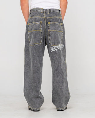 Man wearing Redemption Baggy Jean in Washed Black 2