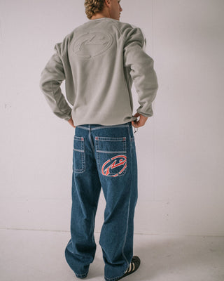 Man wearing Turbo Baggy Jean in Deep Sea Blue