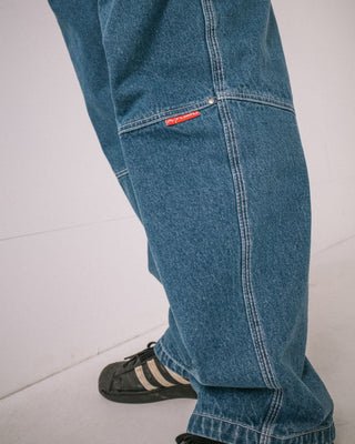 Man wearing Step-stone Baggy Jean in Middy Blue