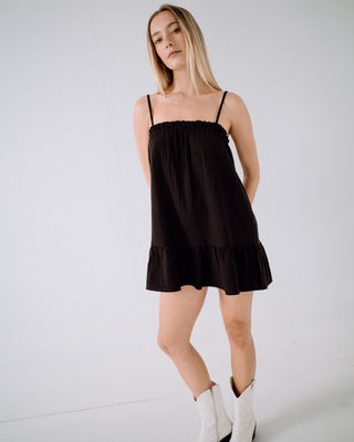 Woman wearing Mary Weather Slip Dress in Black