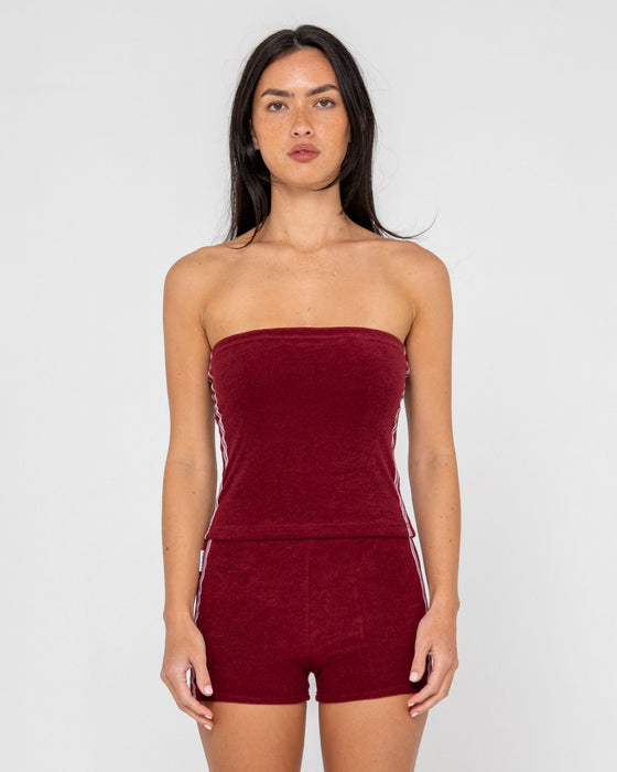 woman-wearing-lamar-towelling-skimmer-tube-top-in-burgundy