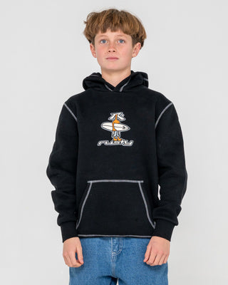 Boy wearing Dr. Dot Hooded Fleece Boys in Black