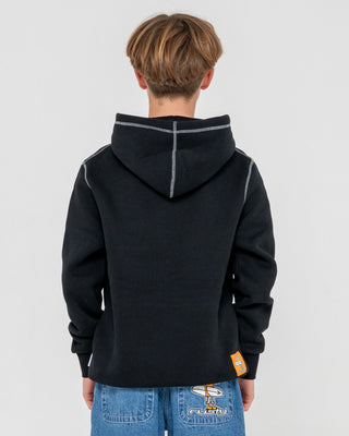 Boy wearing Dr. Dot Hooded Fleece Boys in Black