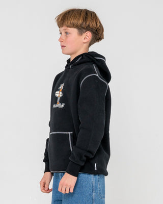 Boy wearing Dr. Dot Hooded Fleece Boys in Black