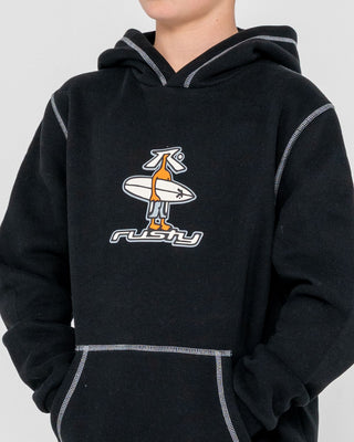 Boy wearing Dr. Dot Hooded Fleece Boys in Black