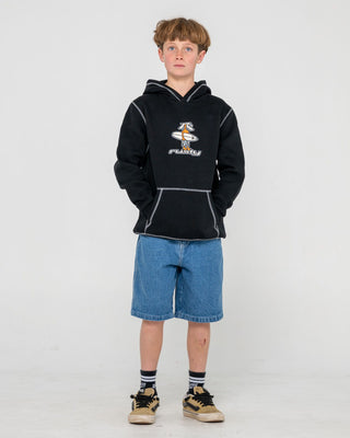 Boy wearing Dr. Dot Hooded Fleece Boys in Black