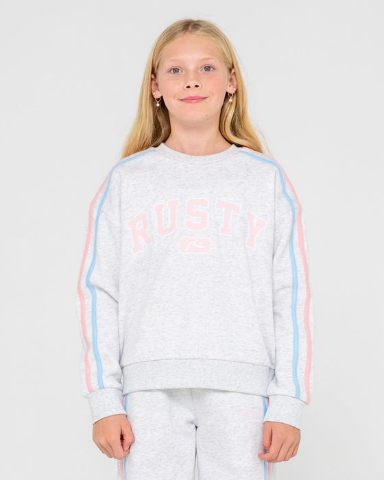 girl-wearing-girls-team-varsity-crew-fleece-in-ecru-marle