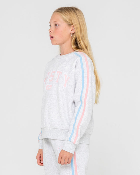 girl-wearing-girls-team-varsity-crew-fleece-in-ecru-marle