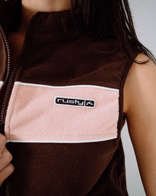 Woman wearing Bless Up Polar Fleece Vest in Java