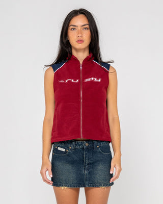Woman wearing Mr Cool Polar Fleece Vest in Red
