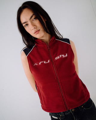 Woman wearing Mr Cool Polar Fleece Vest in Red